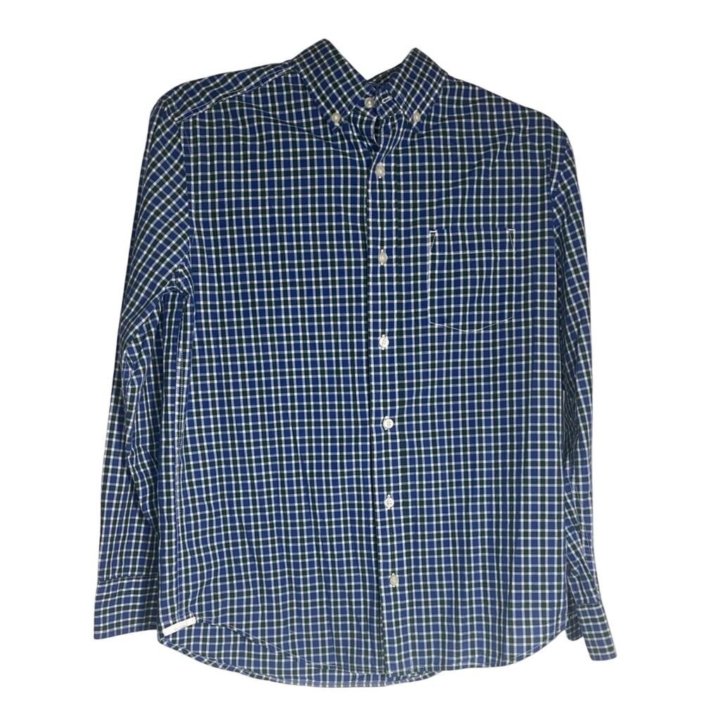 J. Crew Crewcuts Kids Collard Button Down Plaid Shirt Blue White Green Kids 14